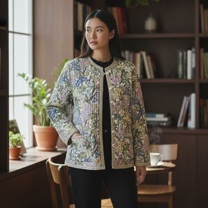 Appleseed's Multicolor Floral Utility Reversible Quilted Jacket Size M Cottage